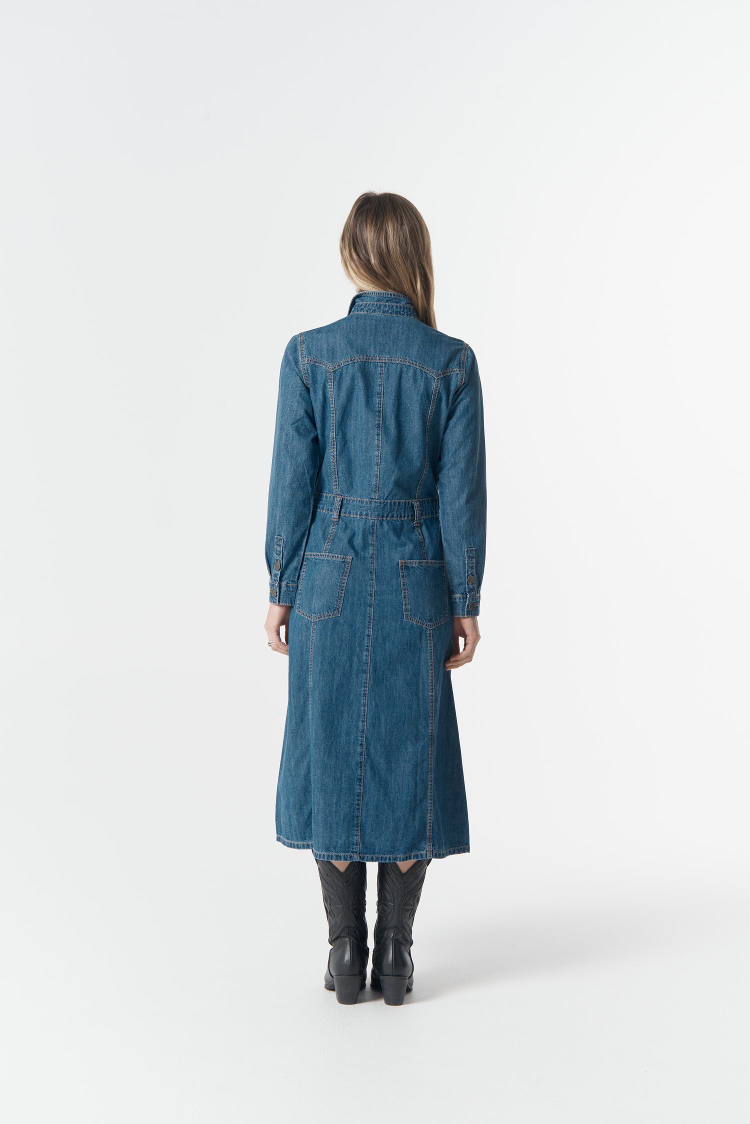 cloth+paper+scissors Dresses Dusty Rose Denim Dress - Denim Blue