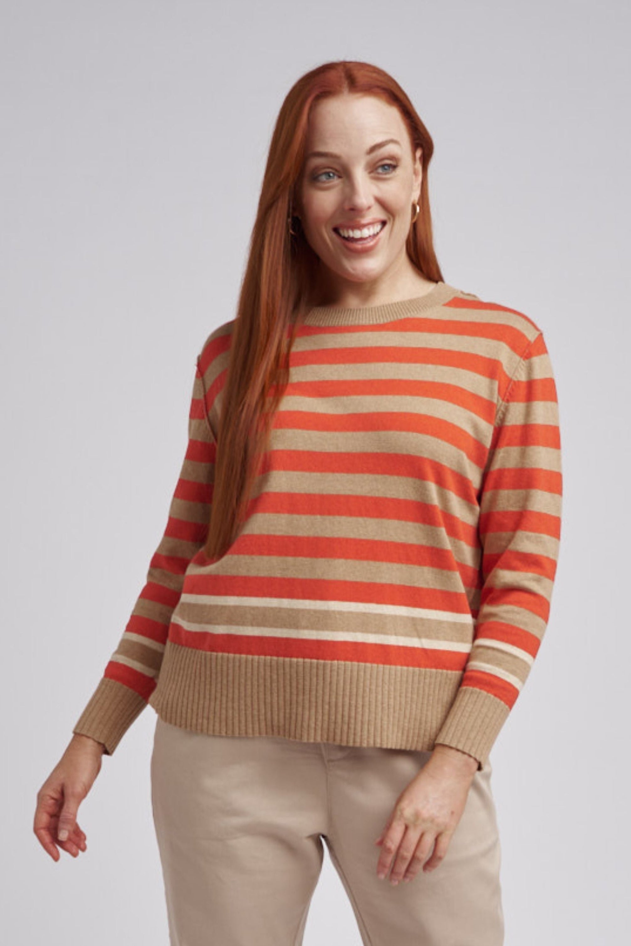cloth+paper+scissors Knitwear Striped Knit Jumper - Raffia/Red/Latte