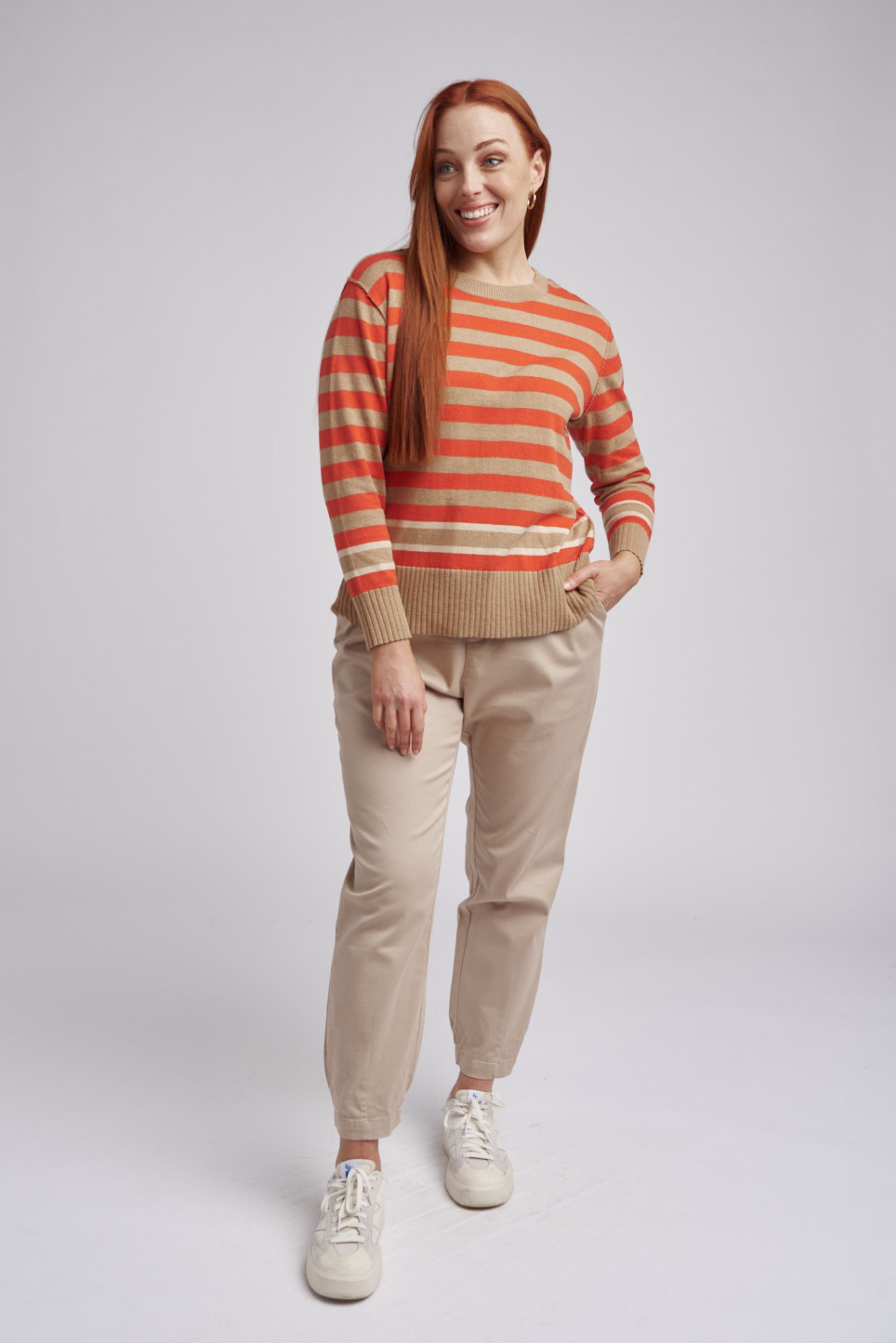 cloth+paper+scissors Knitwear Striped Knit Jumper - Raffia/Red/Latte