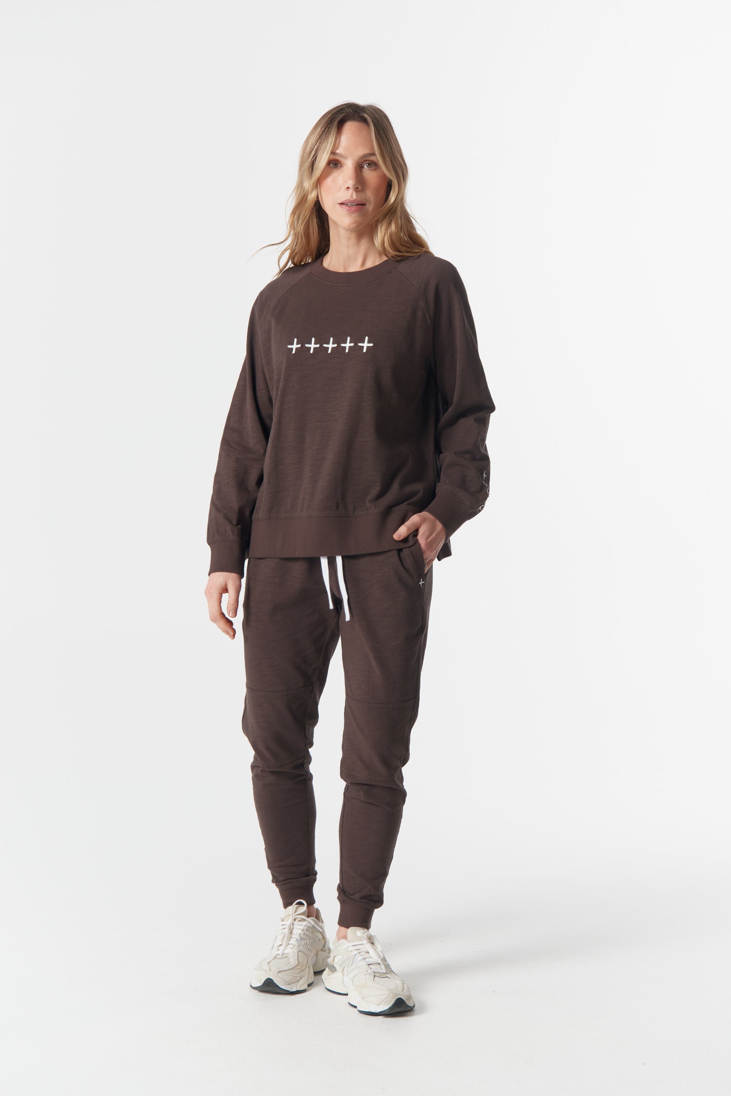 cloth+paper+scissors Rugbys My Fave Cotton Five Cross Sweater - Chocolate Torte/White