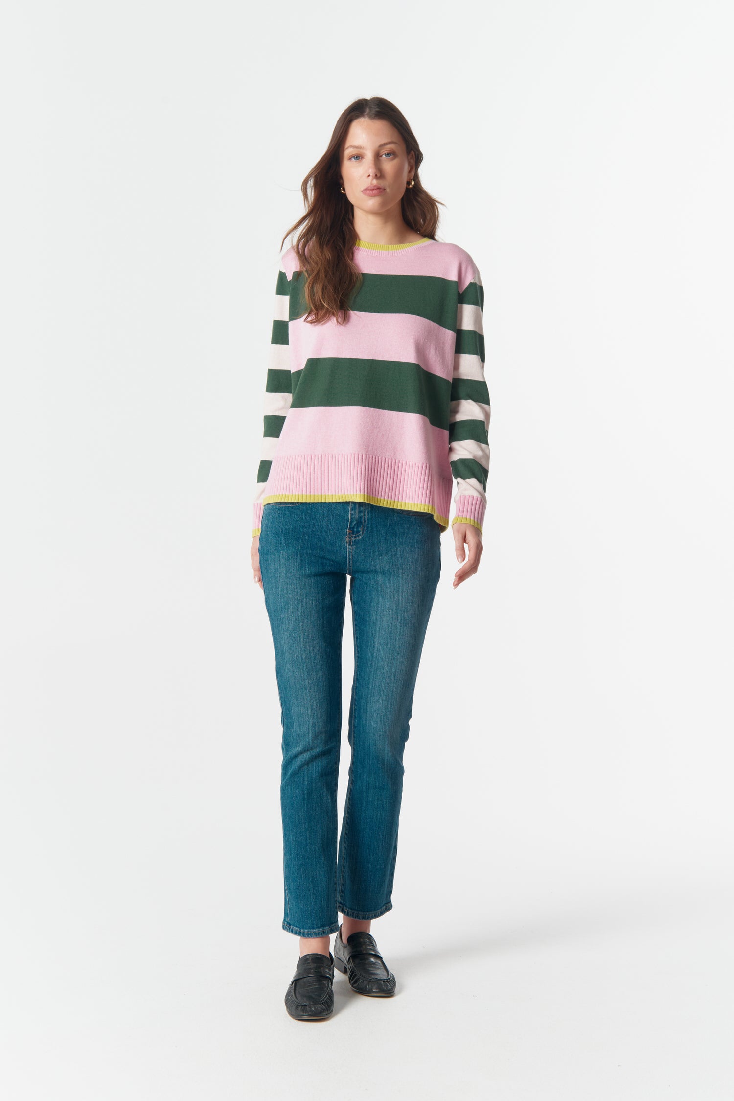 cloth+paper+scissors Knitwear Sierra Contrast Stripe Knit  - Lush Green