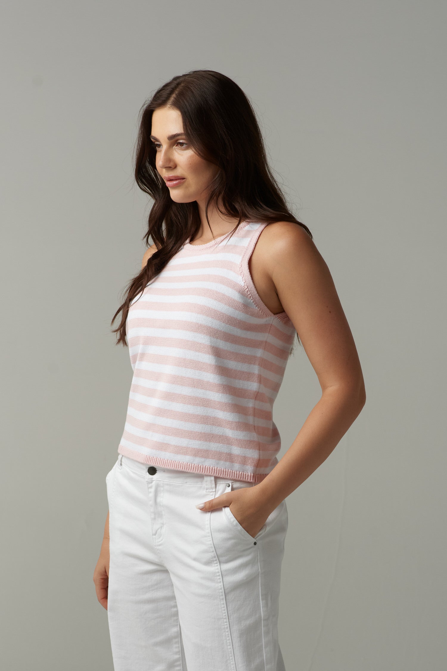 cloth+paper+scissors Knitwear River Stripe Knit Tank - Pink Touch/White