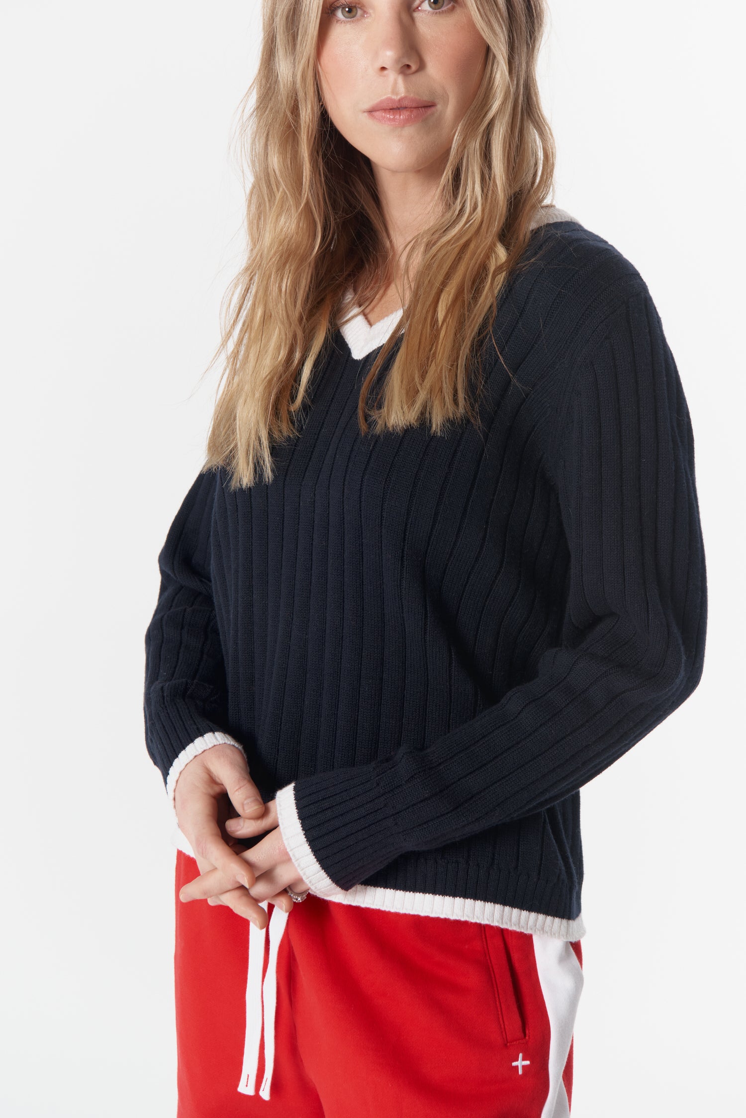 cloth+paper+scissors Knitwear Glow V Neck Knit - Parisian Navy