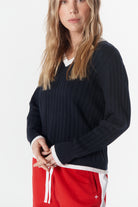 cloth+paper+scissors Knitwear Glow V Neck Knit - Parisian Navy