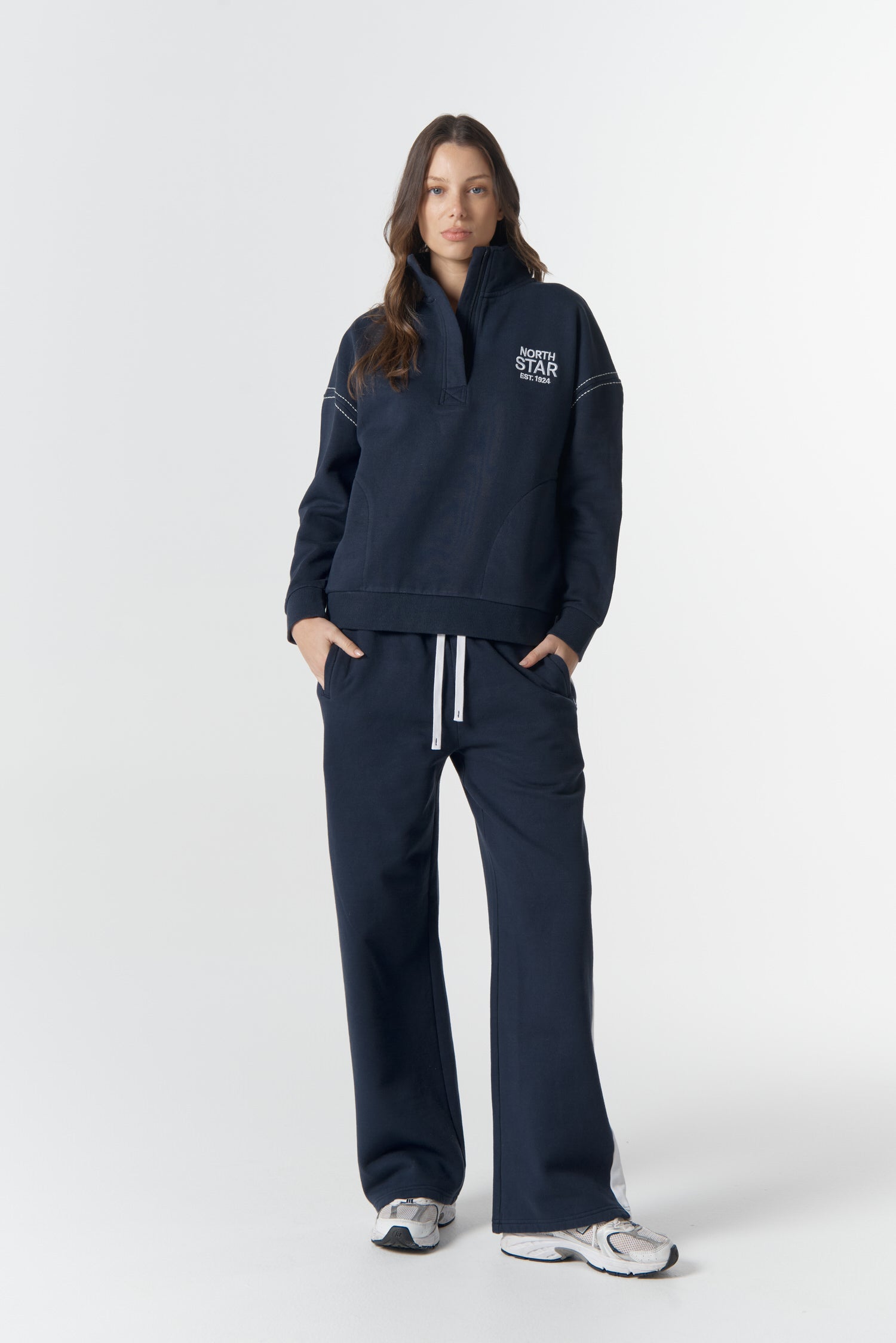 cloth+paper+scissors Rugbys Off Track ½ Zip Sweater - Parisian Navy/White