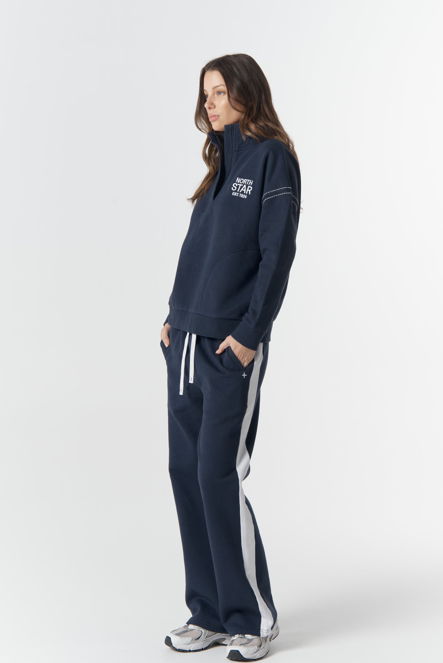 cloth+paper+scissors Rugbys Off Track ½ Zip Sweater - Parisian Navy/White