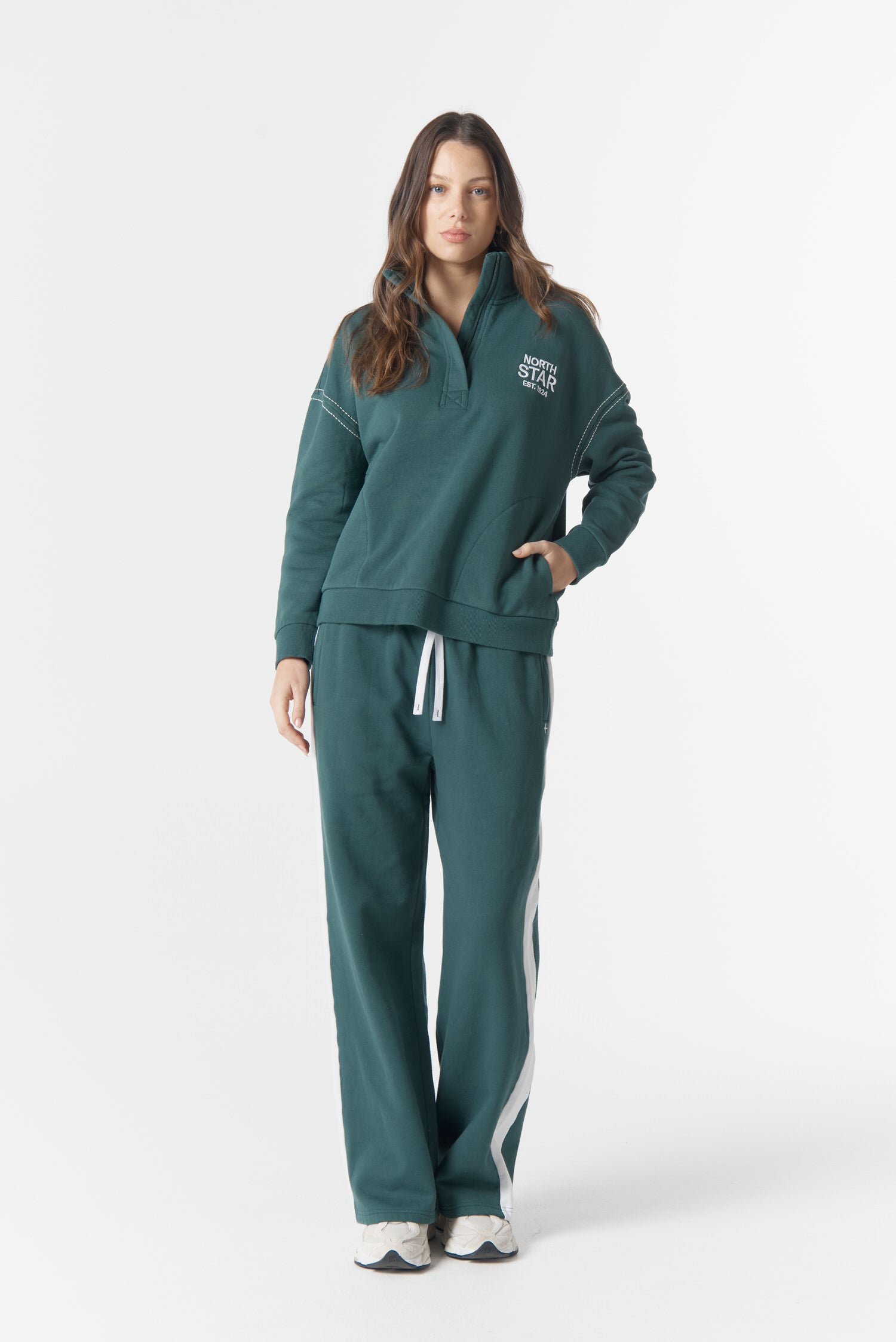 cloth+paper+scissors Rugbys Off Track ½ Zip Sweater - Rainforest/White