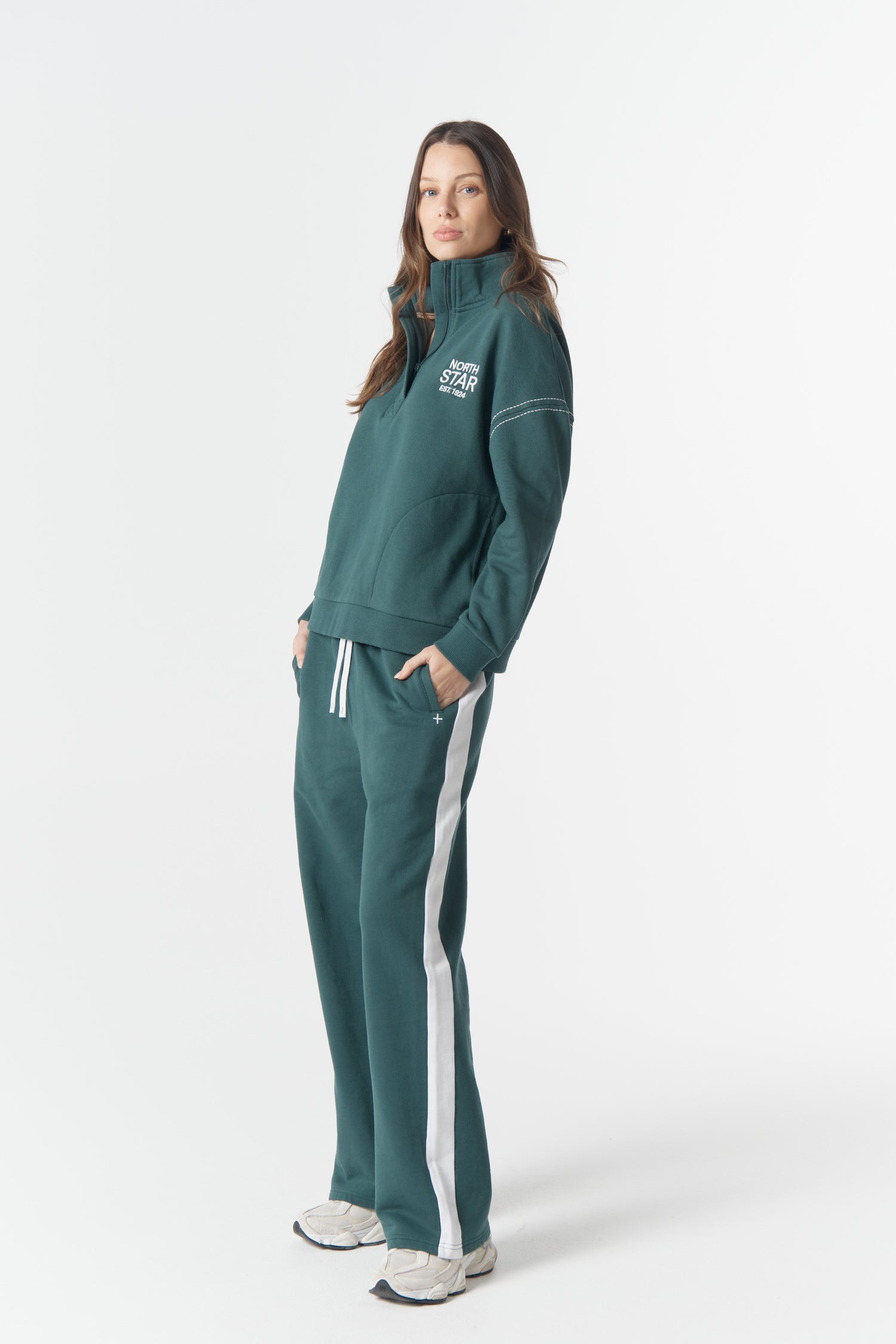 cloth+paper+scissors Rugbys Off Track ½ Zip Sweater - Rainforest/White
