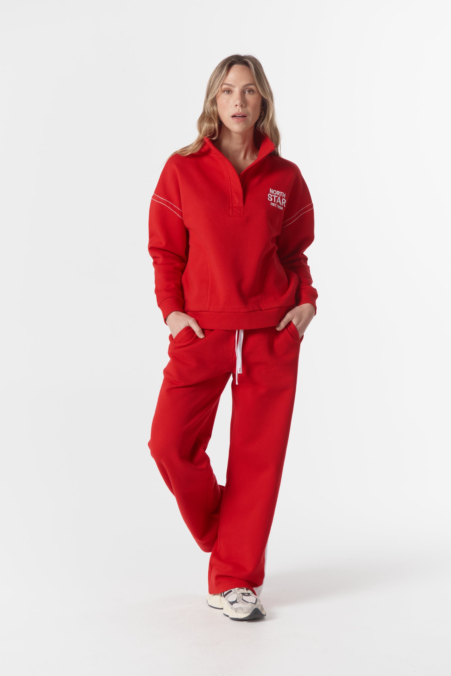 cloth+paper+scissors Rugbys Off Track ½ Zip Sweater - Salsa/White
