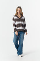 cloth+paper+scissors Rugbys Rugby Club V Neck Sweater - Chocolate Torte/Pink