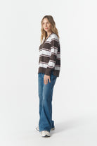 cloth+paper+scissors Rugbys Rugby Club V Neck Sweater - Chocolate Torte/Pink