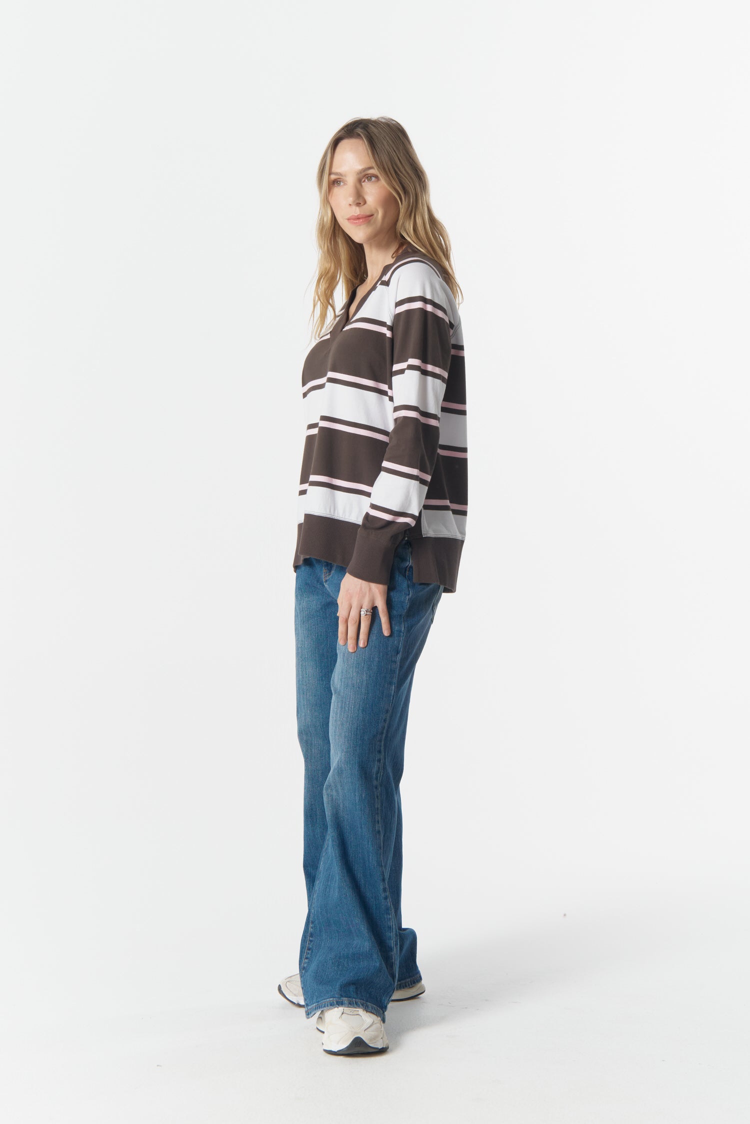 cloth+paper+scissors Rugbys Rugby Club V Neck Sweater - Chocolate Torte/Pink
