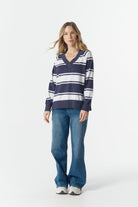 cloth+paper+scissors Rugbys Rugby Club V Neck Sweater - Parisian Navy/White