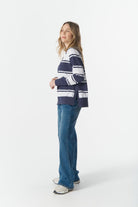 cloth+paper+scissors Rugbys Rugby Club V Neck Sweater - Parisian Navy/White