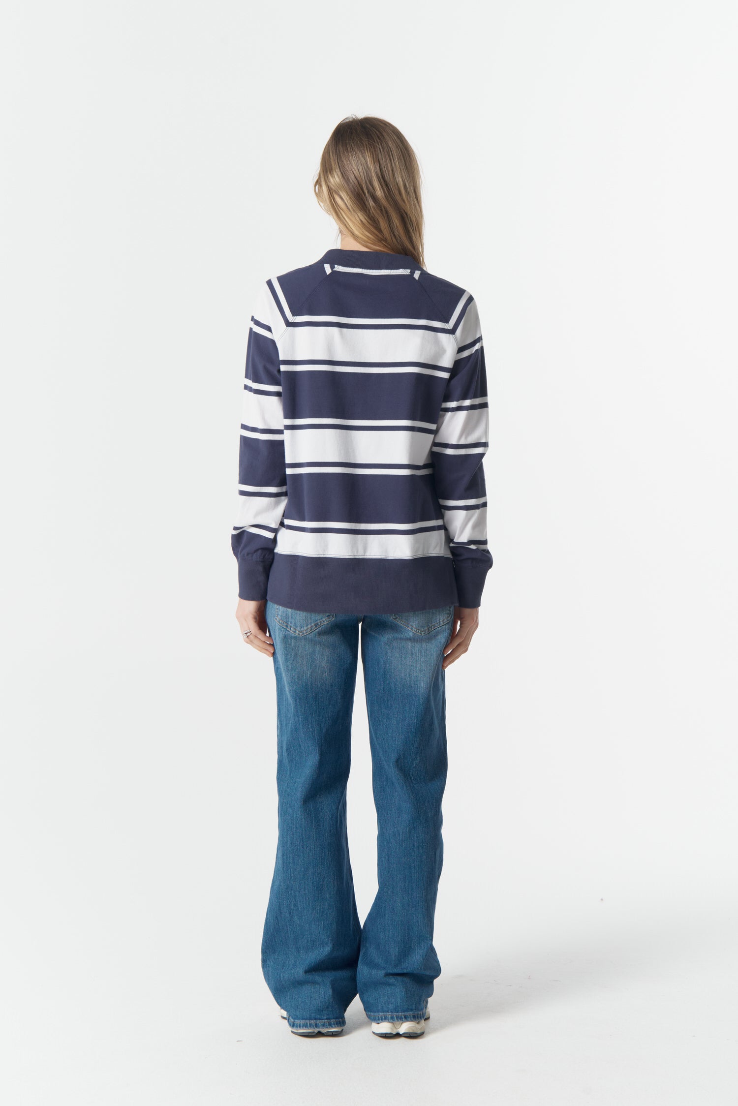 cloth+paper+scissors Rugbys Rugby Club V Neck Sweater - Parisian Navy/White