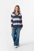 cloth+paper+scissors Rugbys Rugby Club V Neck Sweater - Parisian Navy/White