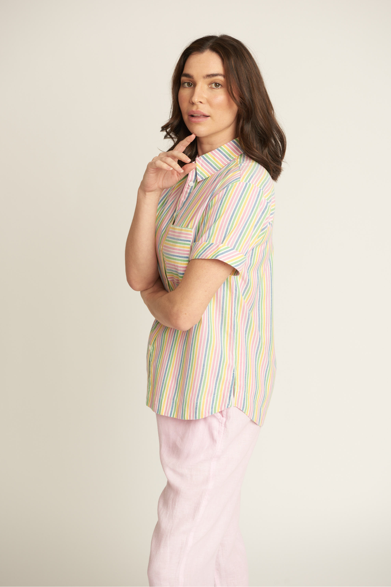 Candy Stripe Cotton Shirt with Pocket
