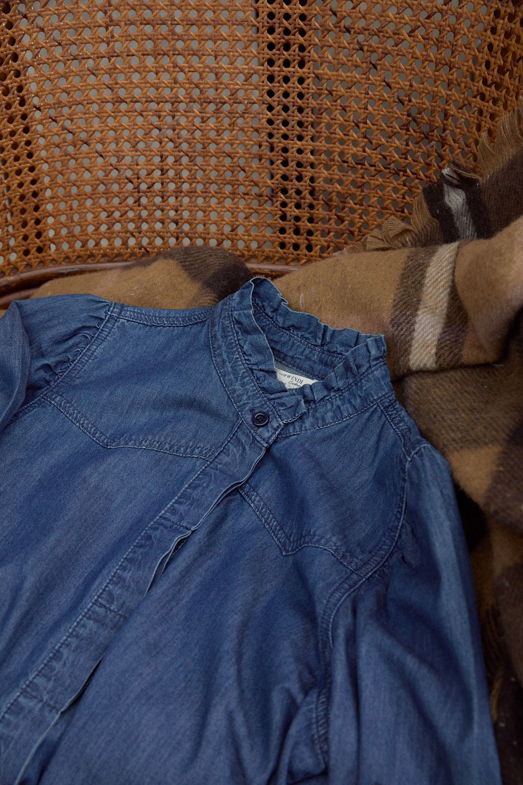 Cotton Chambray Frill Detail Shirt - Denim Blue by Goondiwindi Cotton. Timeless women’s fashion using natural fibres and classic shapes