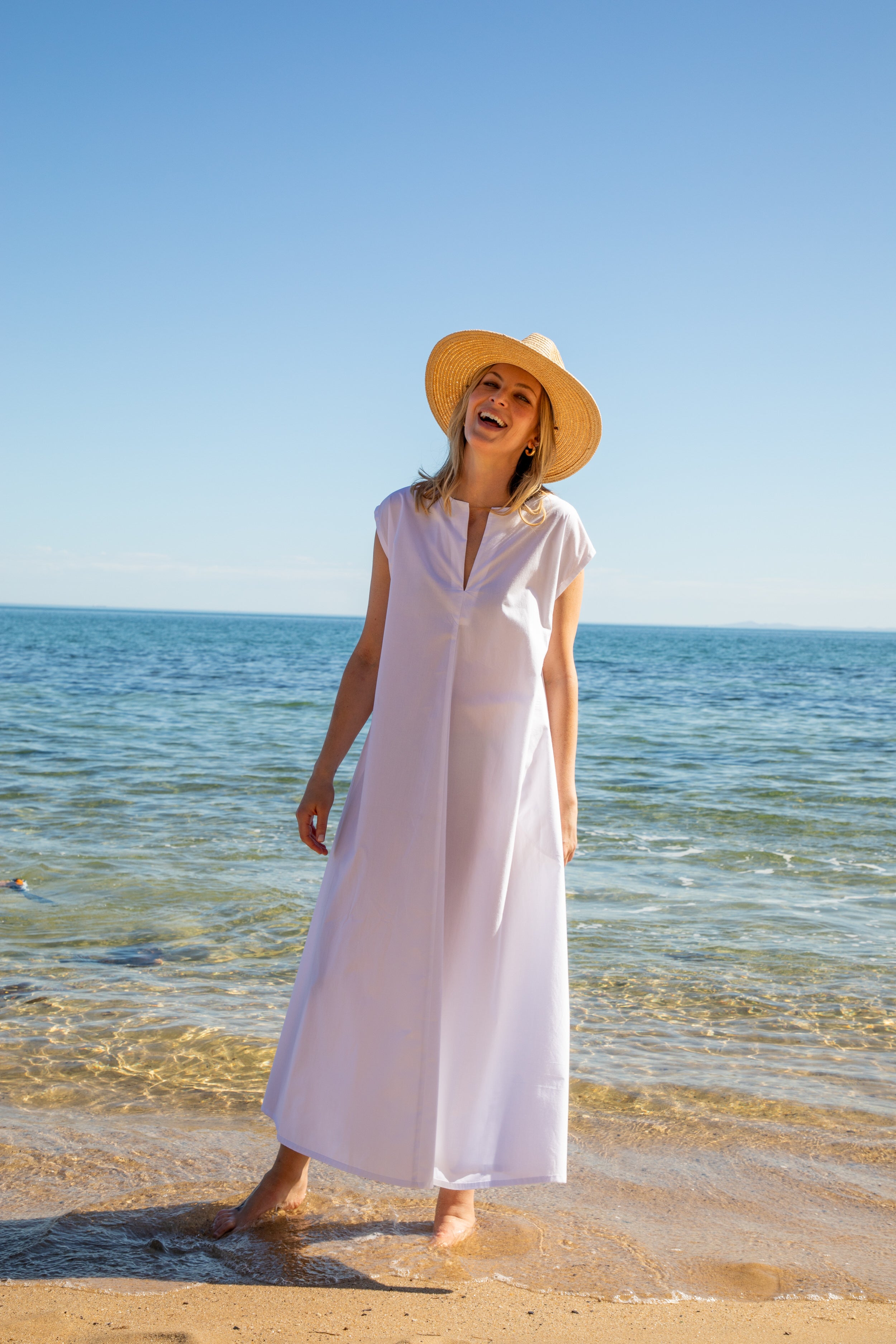 Shell Cotton Cap Sleeve Dress - White by Goondiwindi Cotton. Timeless women’s fashion using natural fibres and classic shapes