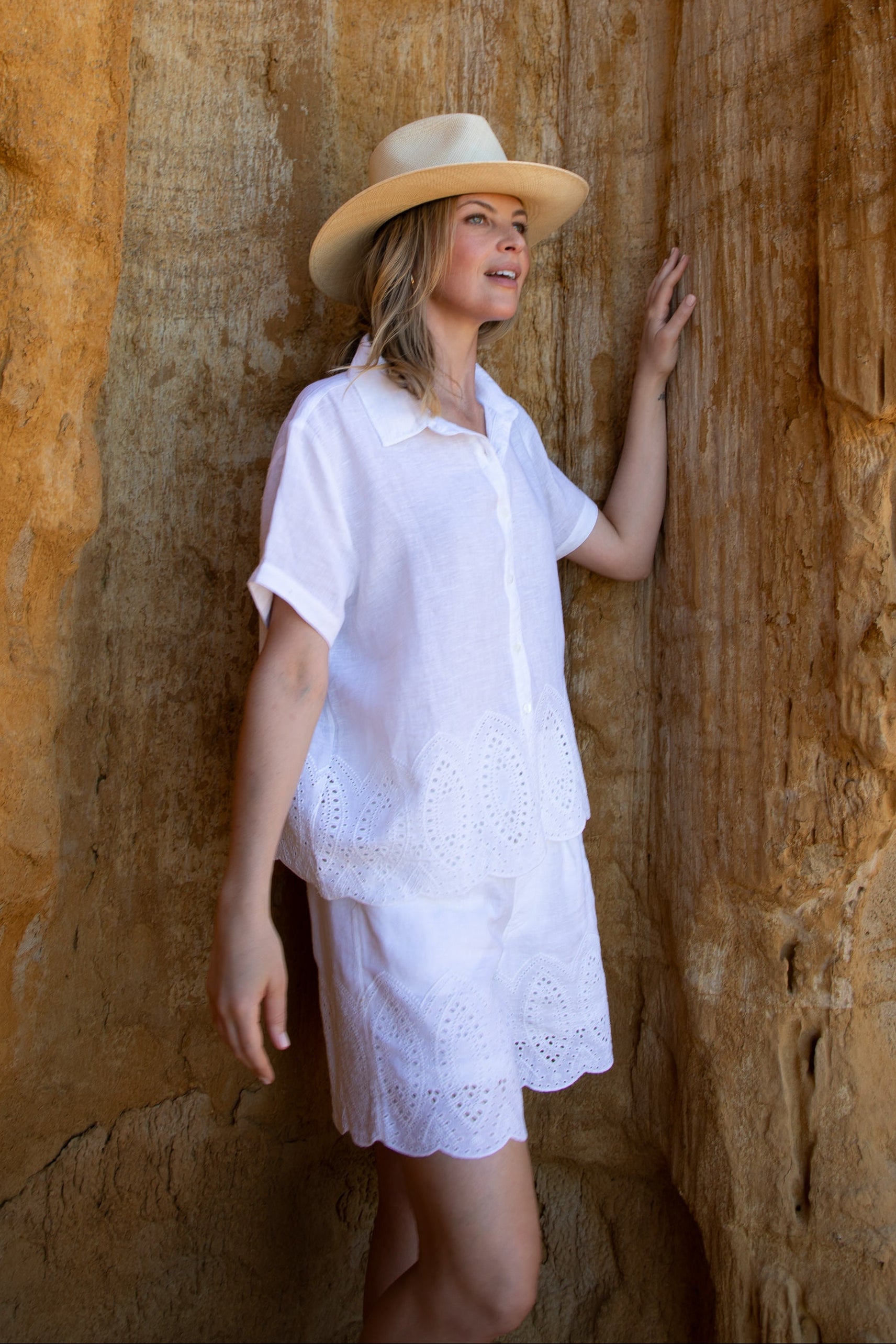 Goondiwindi Cotton Bottoms Salt Embroidered Linen Short - White
