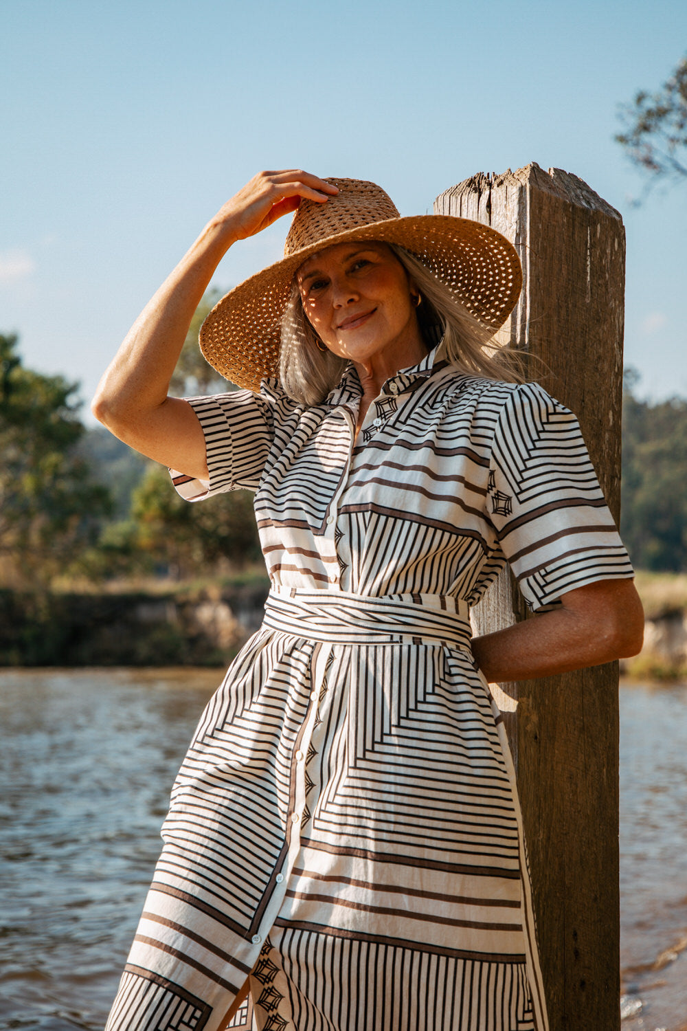 cotton shirt dress australia Andrea Cotton Shirt Dress in Blue & White Pinstripe