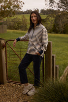 Goondiwindi Cotton Rugbys Outland Cotton ½ Zip Sweater - Birch/Dark Navy