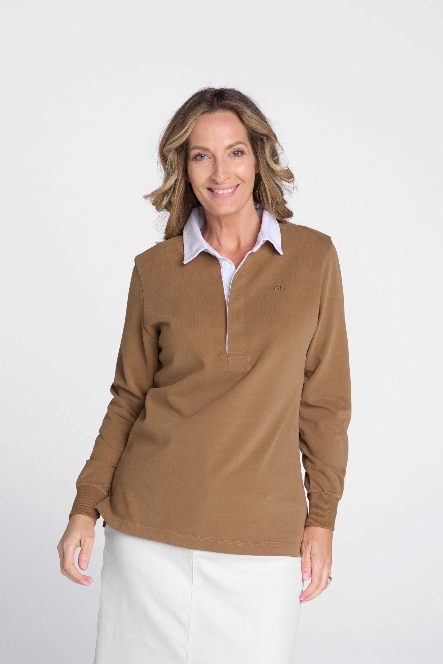 GC Original Solid Colour Rugby - Tobacco by Goondiwindi Cotton. Timeless women’s fashion using natural fibres and classic shapes