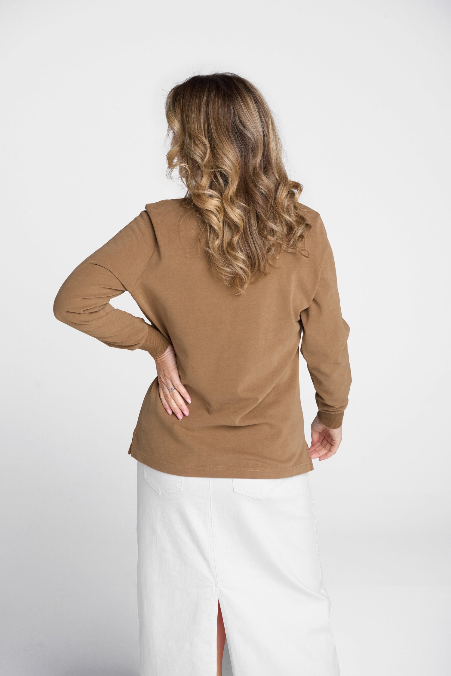 GC Original Solid Colour Rugby - Tobacco by Goondiwindi Cotton. Timeless women’s fashion using natural fibres and classic shapes