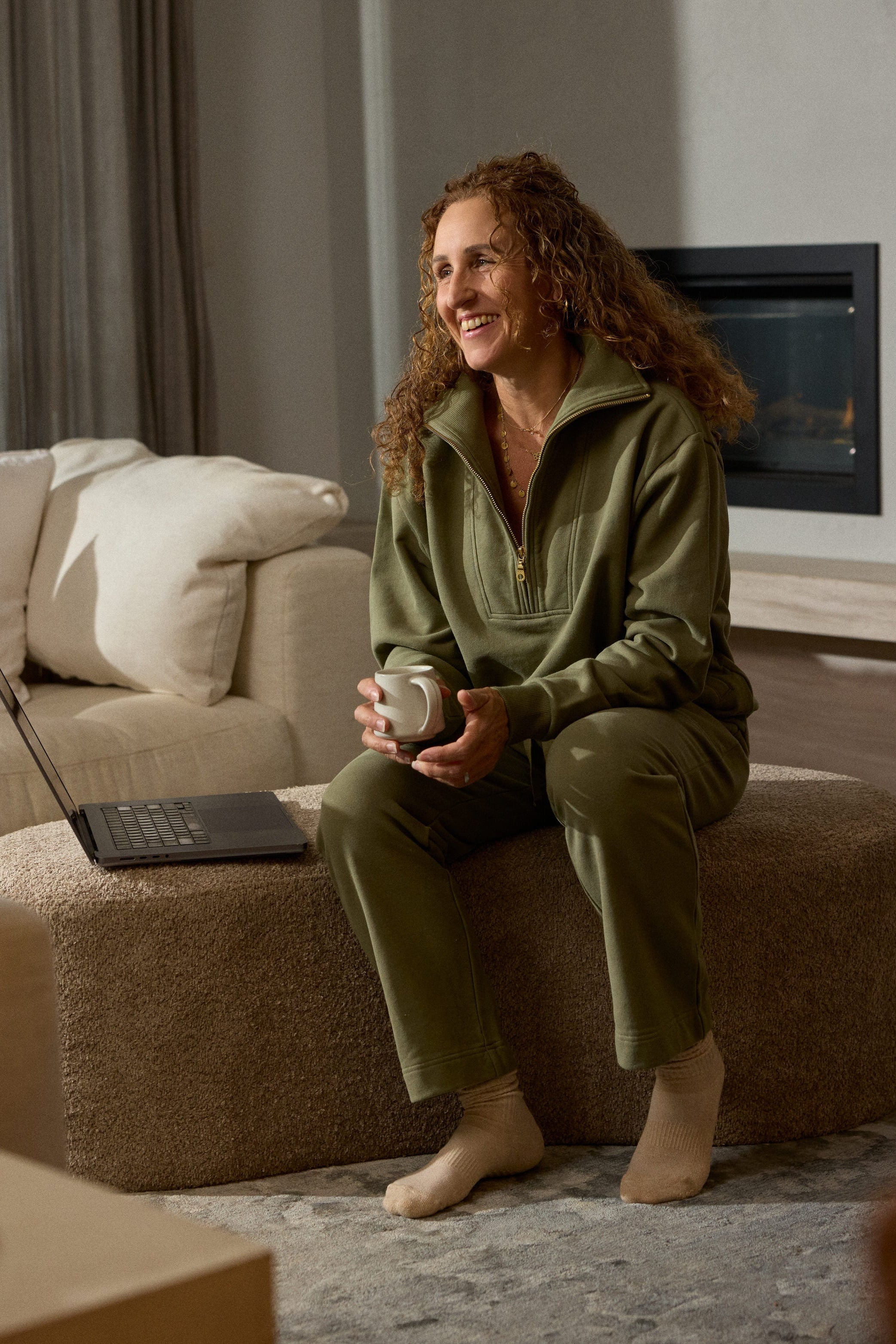 Goondiwindi Cotton Rugbys Rugged ½ Zip Cotton Sweater - Sage