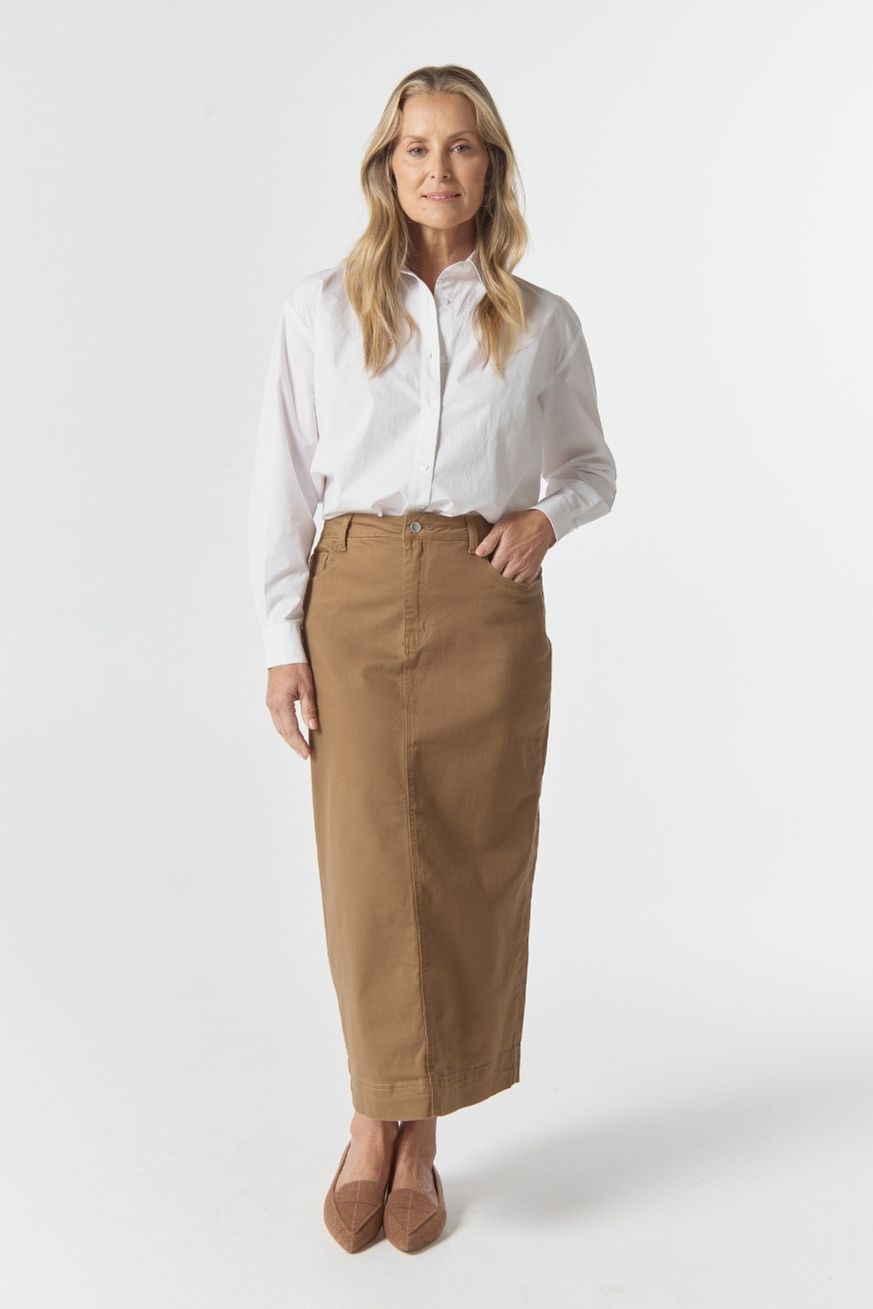 Goondiwindi Cotton Bottoms 5 Pocket Maxi Skirt - Tobacco