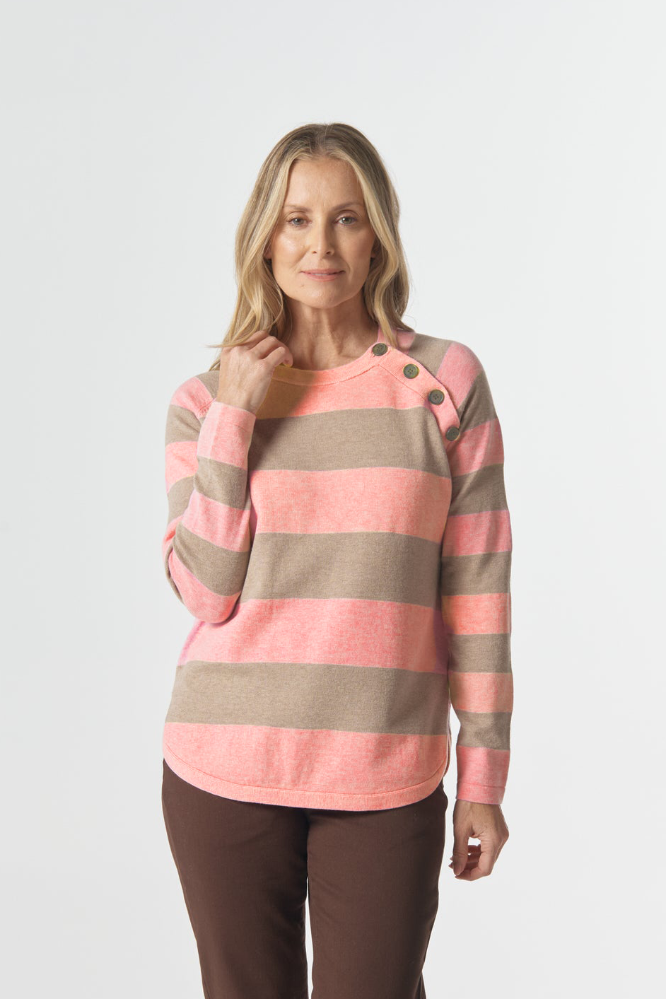 Goondiwindi Cotton Knitwear The Yards Merino Cotton Jumper - Fondant Pink/Oatmeal