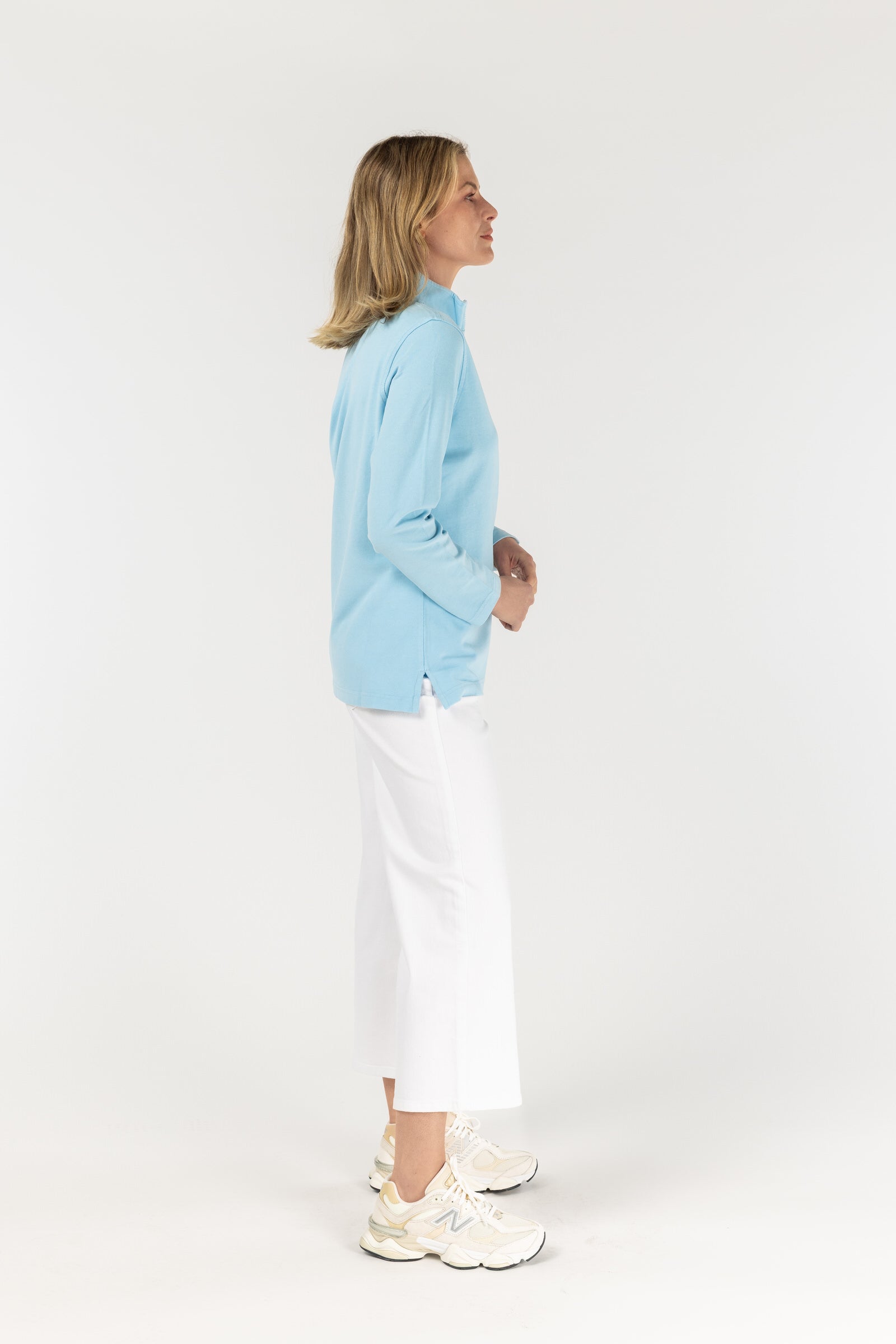 Zip Rugby - Pale Blue by Goondiwindi Cotton. Timeless women’s fashion using natural fibres and classic shapes
