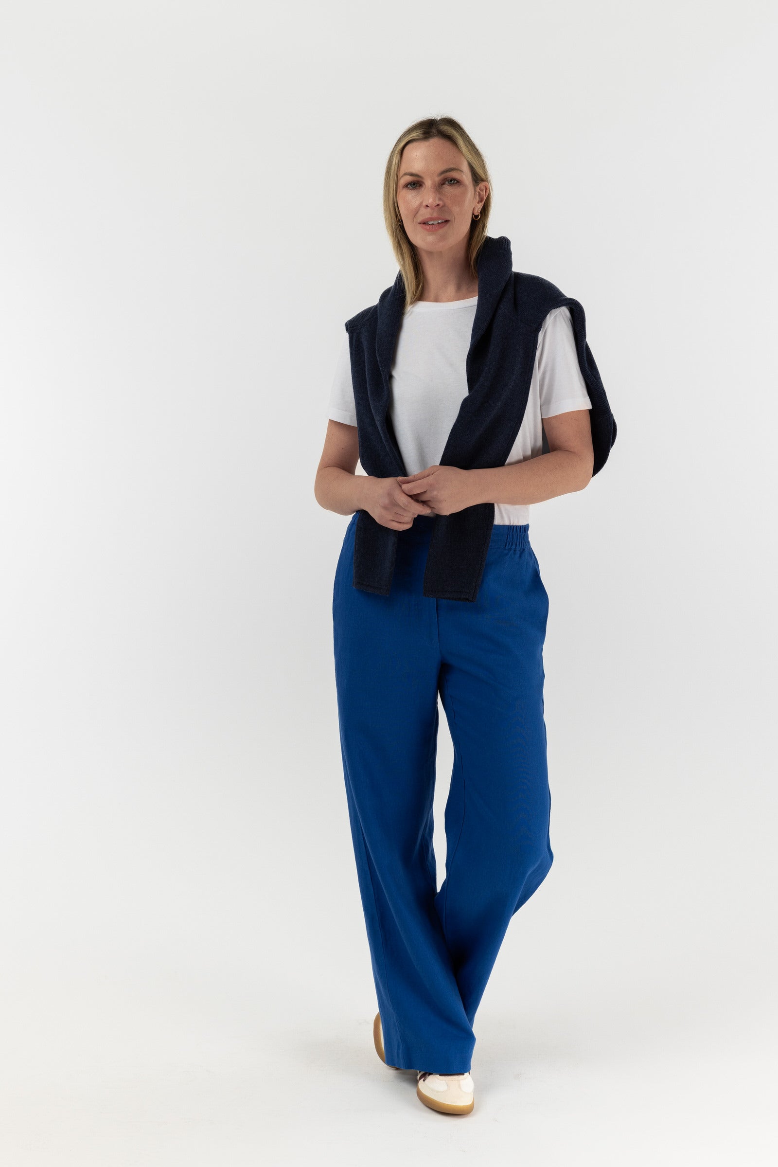 Straight Leg Flat Front Linen Pant - Opal Blue by Goondiwindi Cotton. Timeless women’s fashion using natural fibres and classic shapes