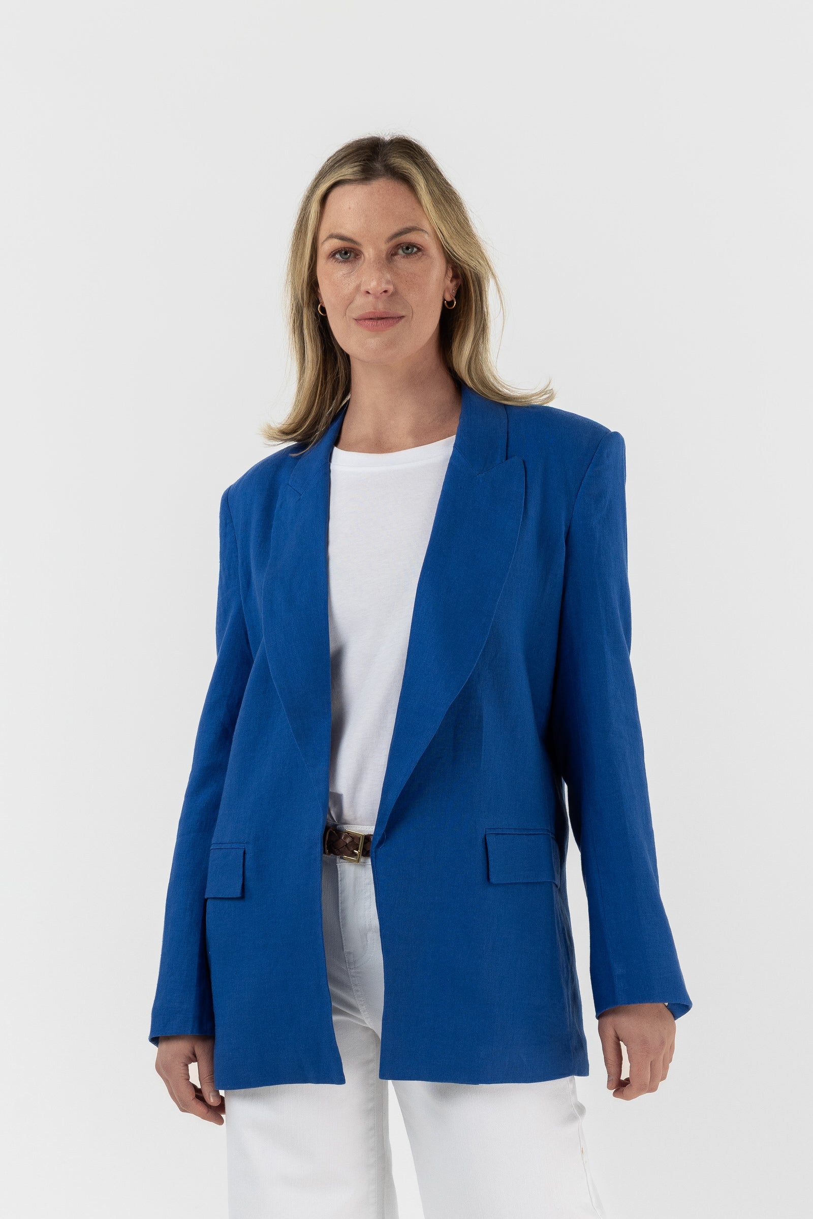 Relaxed Blazer Opal Blue Linen Blazer Goondiwindi Cotton