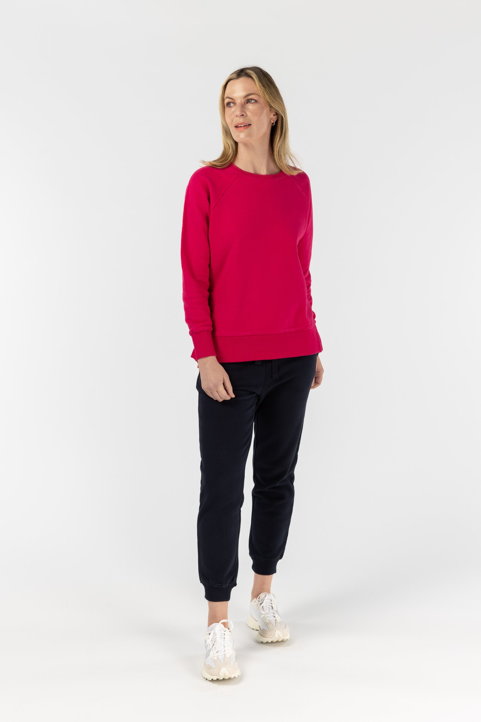 Raglan Fleecy Sweater - Bright Rose by Goondiwindi Cotton. Timeless women’s fashion using natural fibres and classic shapes