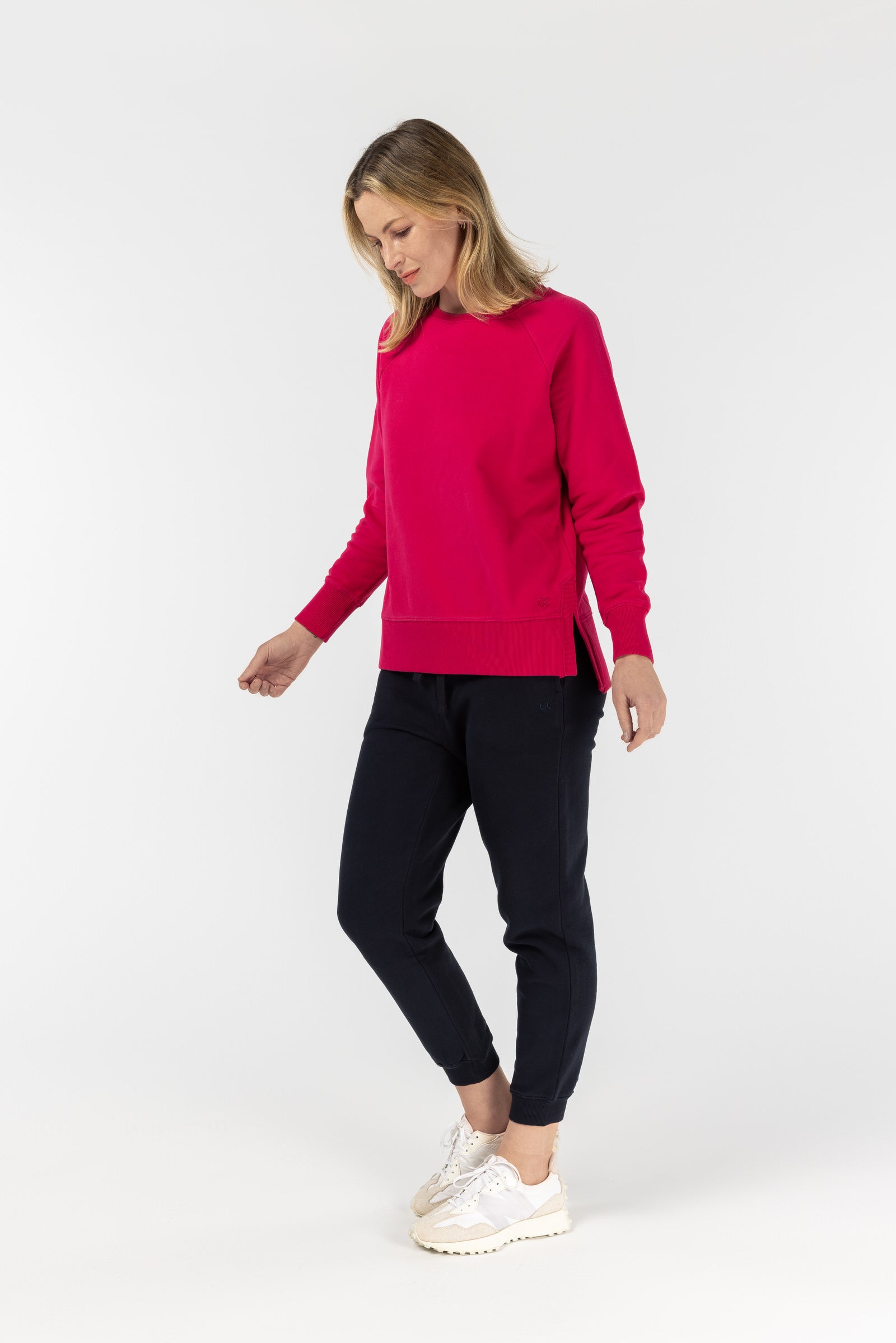 Raglan Fleecy Sweater - Bright Rose by Goondiwindi Cotton. Timeless women’s fashion using natural fibres and classic shapes