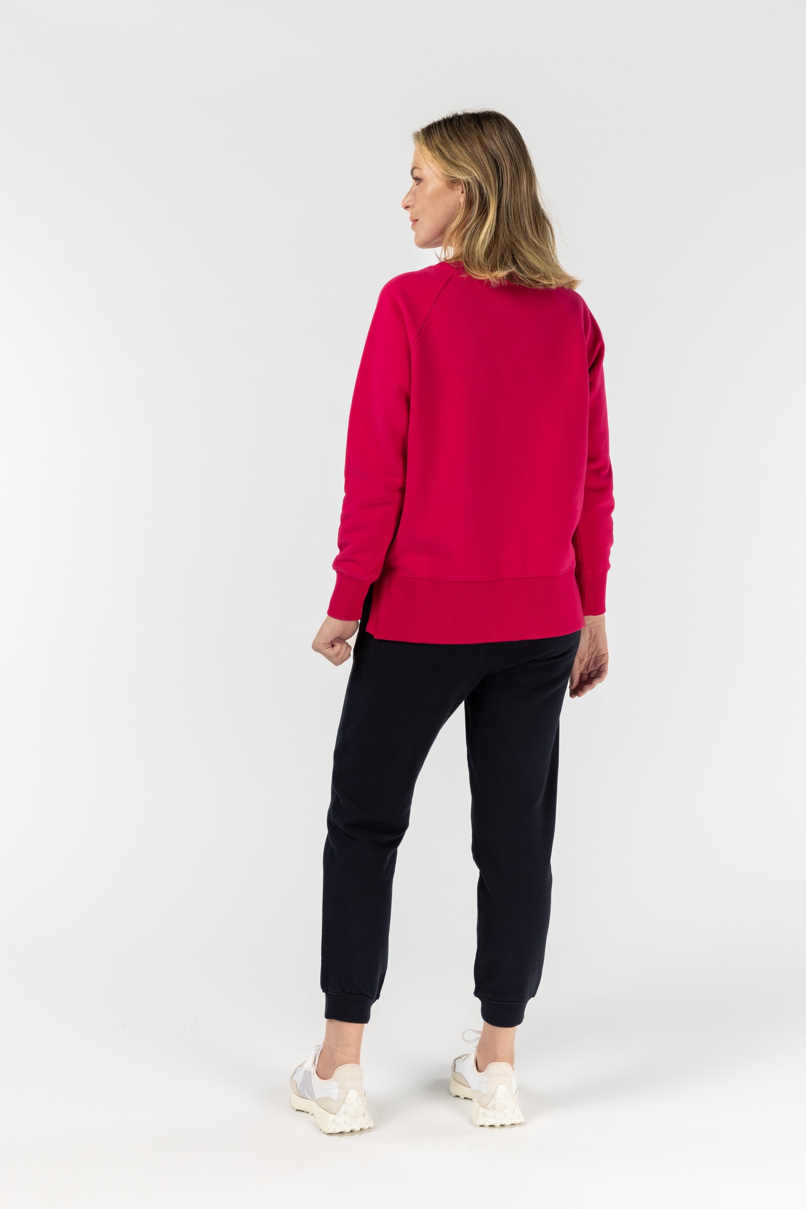 Raglan Fleecy Sweater - Bright Rose by Goondiwindi Cotton. Timeless women’s fashion using natural fibres and classic shapes