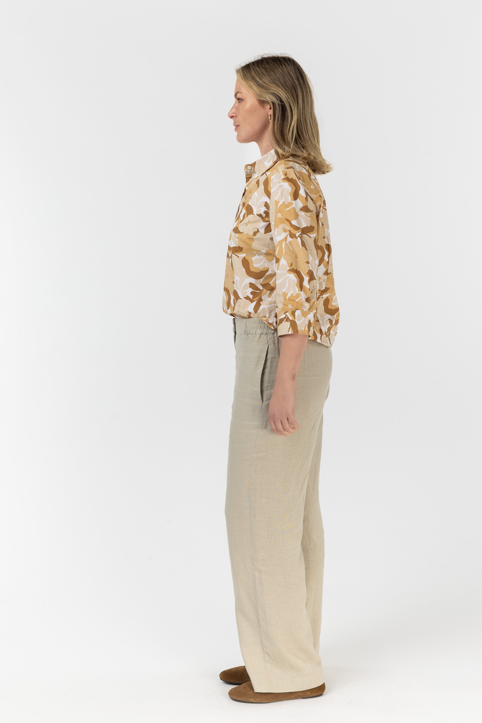 Straight Leg Flat Front Linen Pant - Latte by Goondiwindi Cotton. Timeless women’s fashion using natural fibres and classic shapes