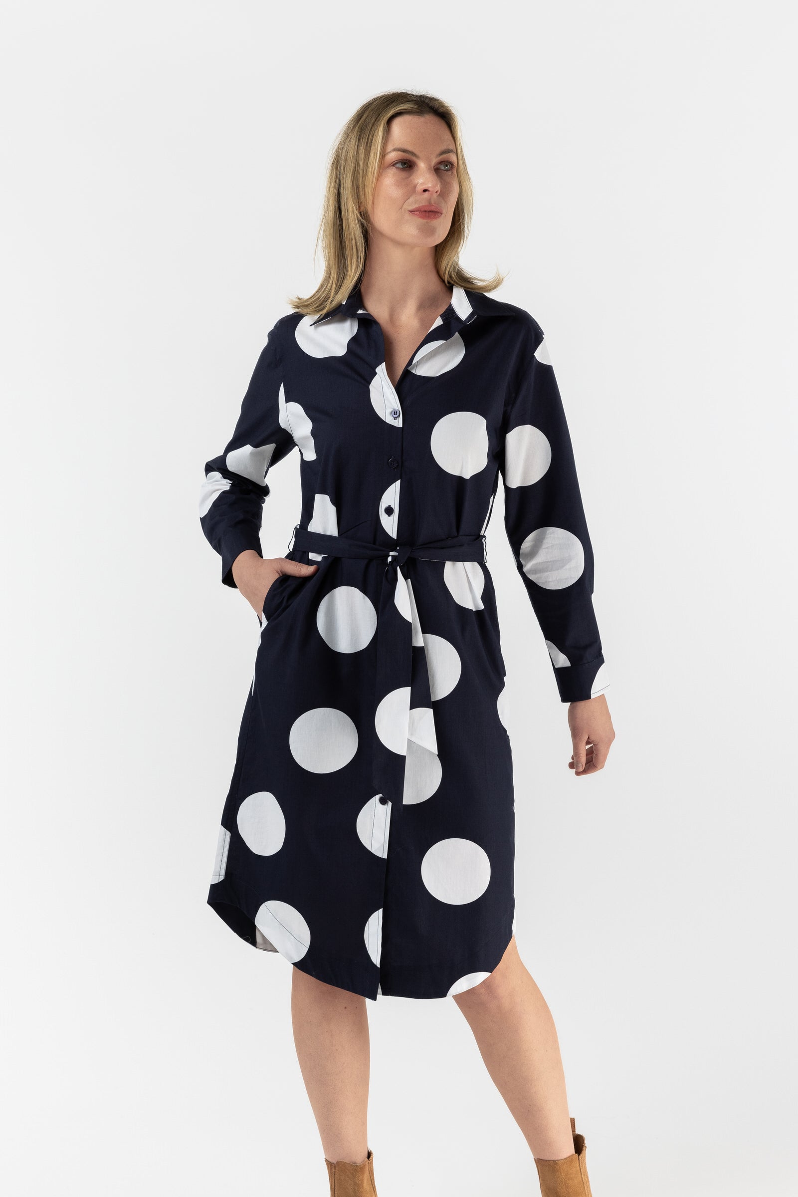 Shirt Maker Cotton Dress - Spot Print by Goondiwindi Cotton. Timeless women’s fashion using natural fibres and classic shapes