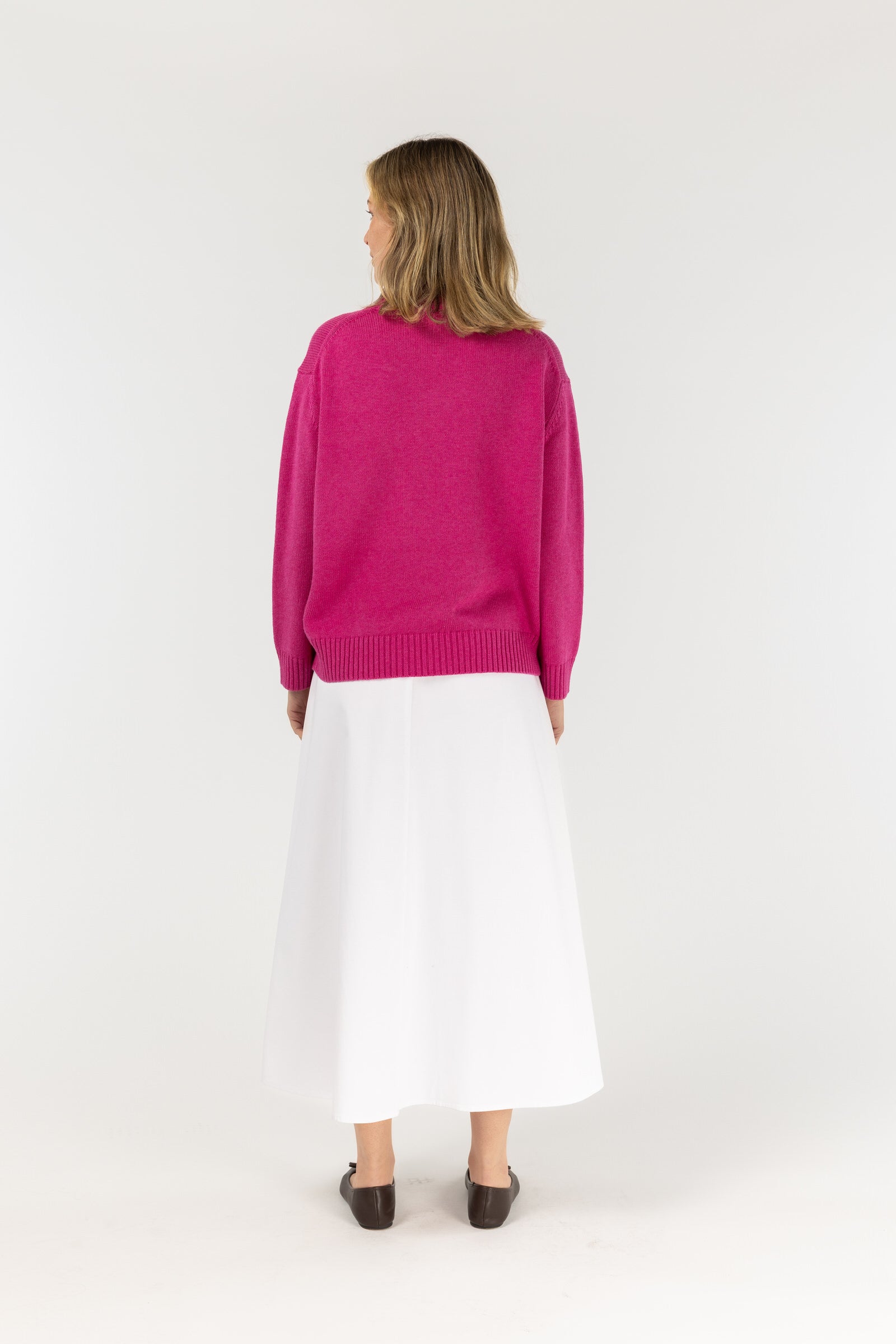 High Neck Jumper - Azalea Pink by Goondiwindi Cotton. Timeless women’s fashion using natural fibres and classic shapes