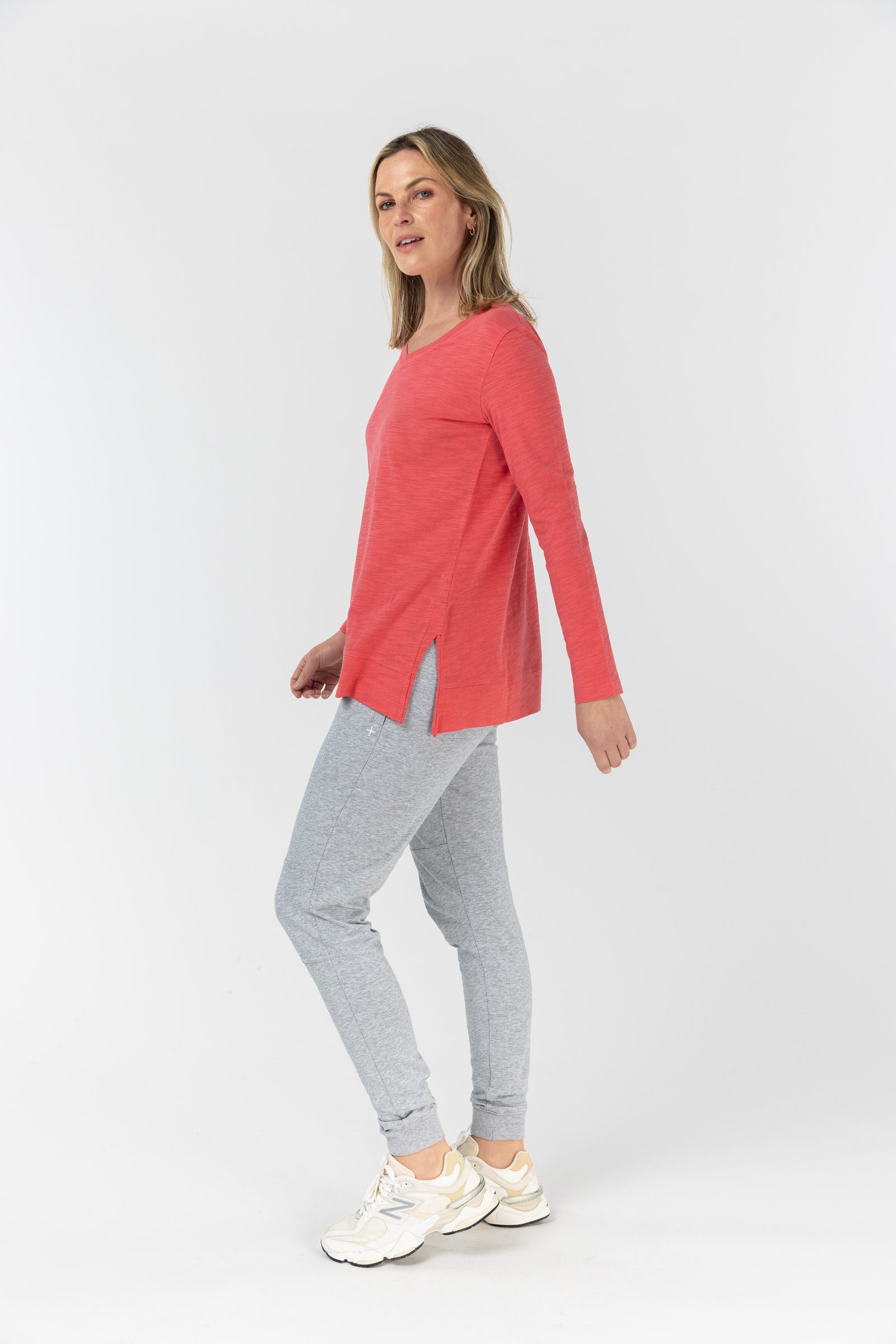 V Neck Side Split Tee - Coral by cloth+paper+scissors. Timeless women’s fashion using natural fibres and classic shapes