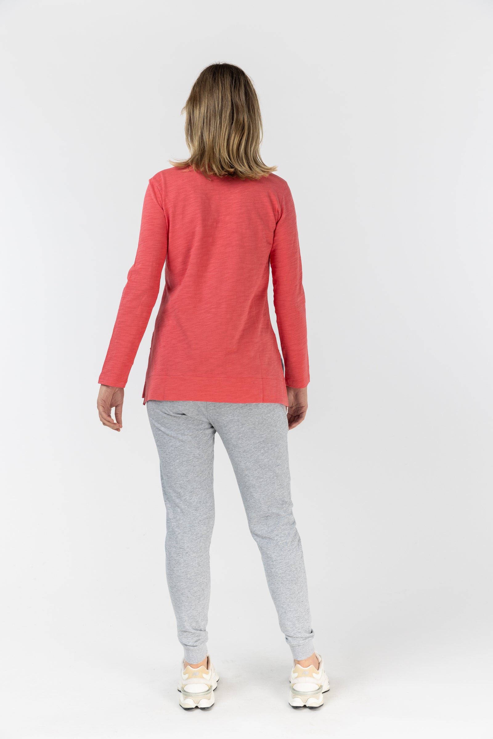 V Neck Side Split Tee - Coral by cloth+paper+scissors. Timeless women’s fashion using natural fibres and classic shapes