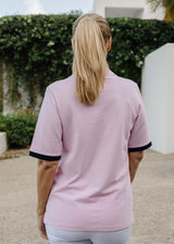 Cotton Contrast Trim Polo Pale Pink/Navy