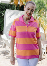 Cotton Striped Classic Fit Polo Bright Pink/Orange