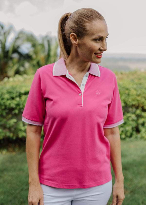 Striped Collar Classic Fit Polo Bright Pink
