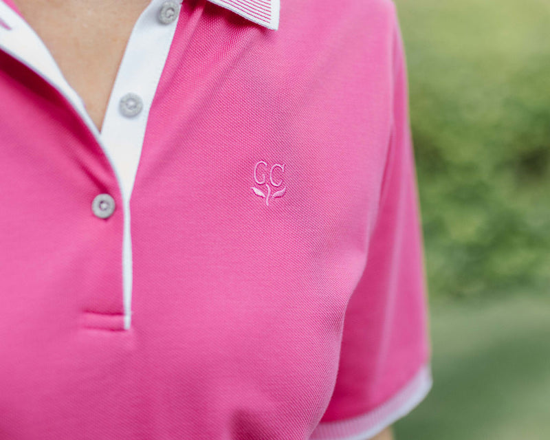 Striped Collar Classic Fit Polo Bright Pink
