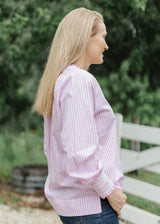 100% Cotton Round Neck Stripe Shirt Pink / White