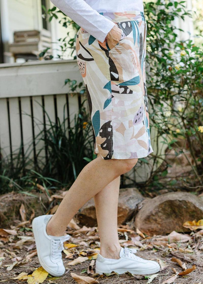 100% Linen Skirt Abstract Floral Print