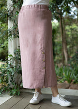 100% Linen Side Button Skirt Dusty Pink