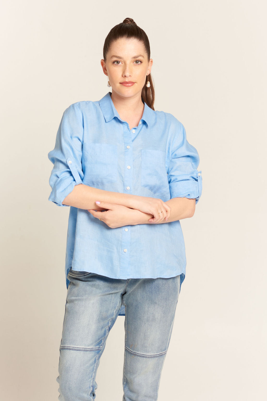 Linen Long Sleeve Pocket Shirt - Jacaranda by cloth+paper+scissors. Timeless women’s fashion using natural fibres and classic shapes